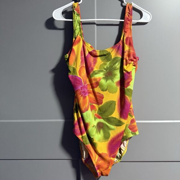 Longitude Women Floral Hawaiian Vacation One Piece Swimsuit 14 Multicolor - Picture 1 of 6